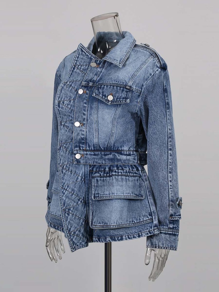 TWOTWINSTYLE Denim Chic Solid Lapel Jacket