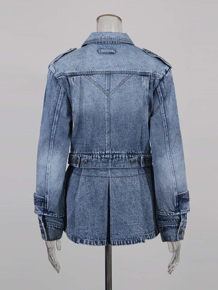 TWOTWINSTYLE Denim Chic Solid Lapel Jacket