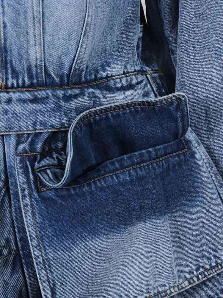 TWOTWINSTYLE Denim Chic Solid Lapel Jacket