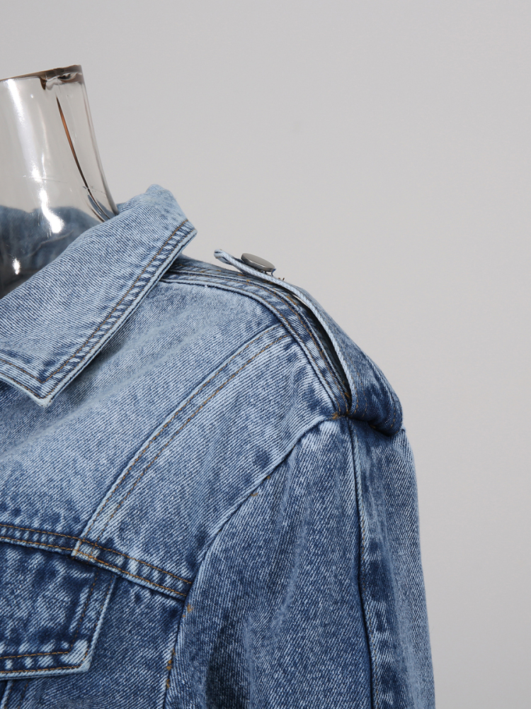 TWOTWINSTYLE Denim Chic Solid Lapel Jacket