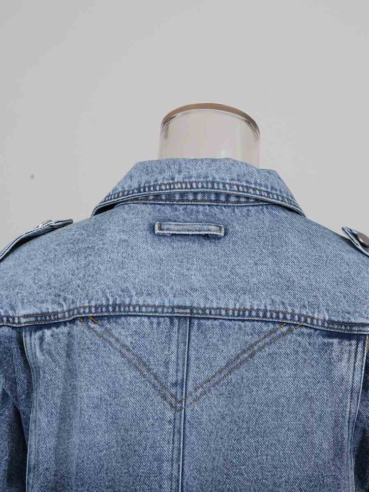 TWOTWINSTYLE Denim Chic Solid Lapel Jacket