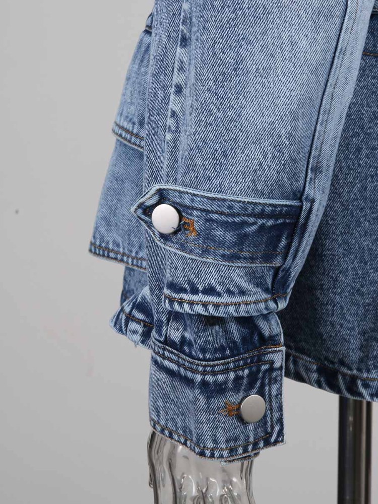 TWOTWINSTYLE Denim Chic Solid Lapel Jacket