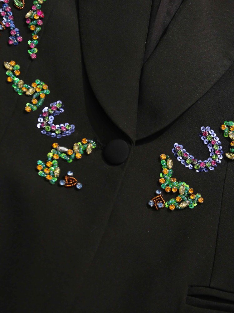 TWOTWINSTYLE Patchwork Colorful Diamonds Lapel Deep V-neck Jacket