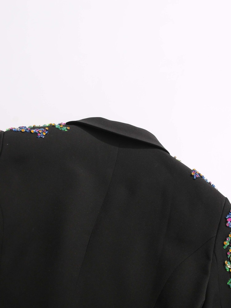TWOTWINSTYLE Patchwork Colorful Diamonds Lapel Deep V-neck Jacket