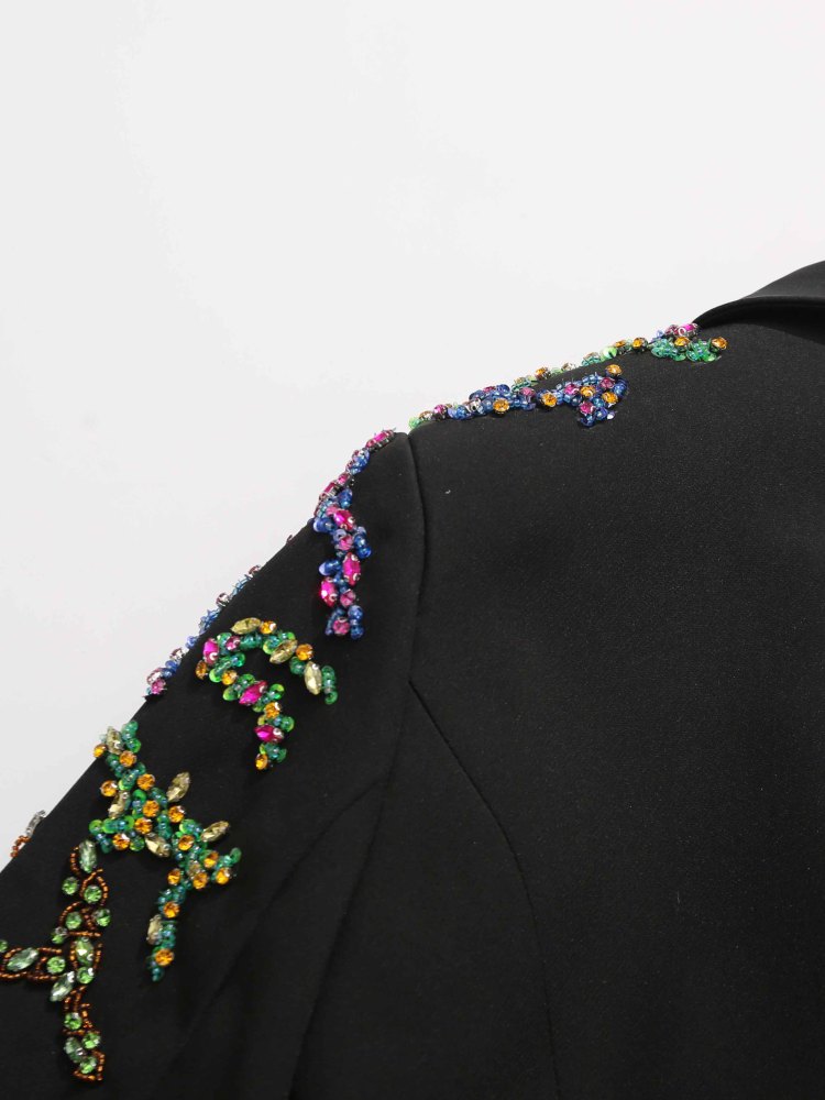 TWOTWINSTYLE Patchwork Colorful Diamonds Lapel Deep V-neck Jacket