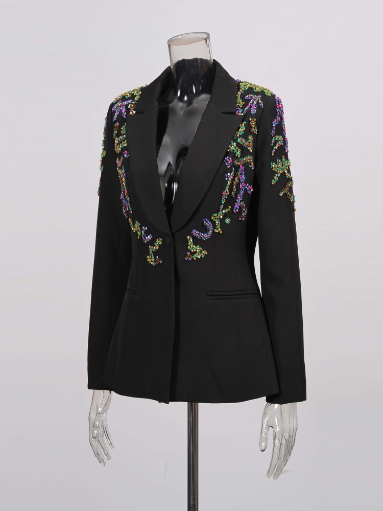 TWOTWINSTYLE Patchwork Colorful Diamonds Lapel Deep V-neck Jacket