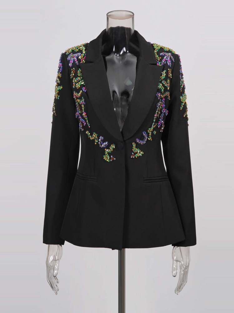 TWOTWINSTYLE Patchwork Colorful Diamonds Lapel Deep V-neck Jacket