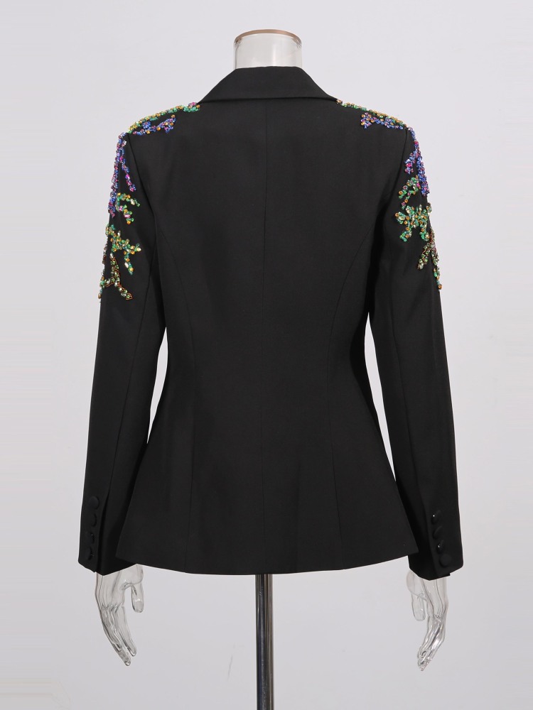 TWOTWINSTYLE Patchwork Colorful Diamonds Lapel Deep V-neck Jacket