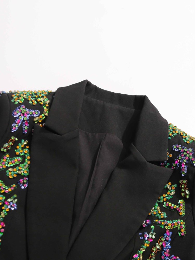 TWOTWINSTYLE Patchwork Colorful Diamonds Lapel Deep V-neck Jacket
