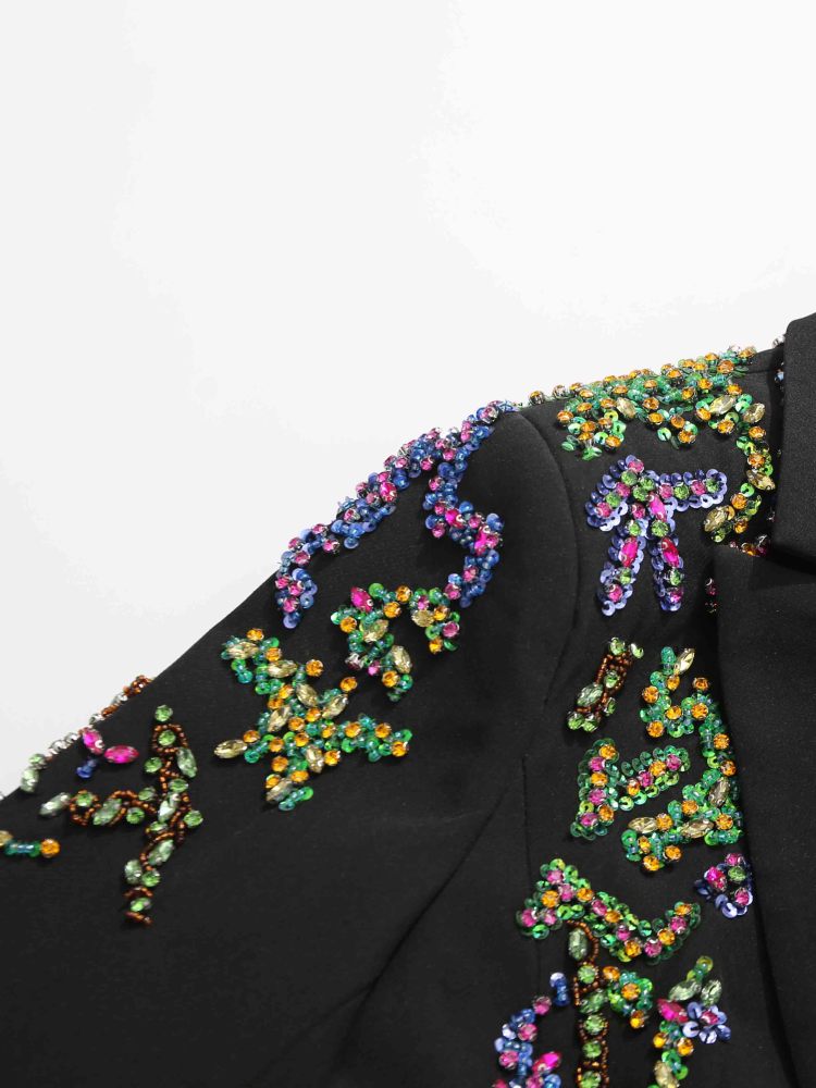 TWOTWINSTYLE Patchwork Colorful Diamonds Lapel Deep V-neck Jacket