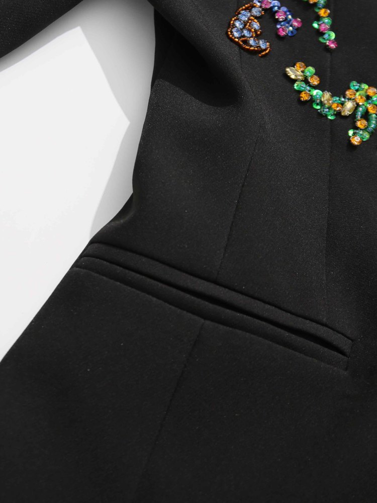 TWOTWINSTYLE Patchwork Colorful Diamonds Lapel Deep V-neck Jacket