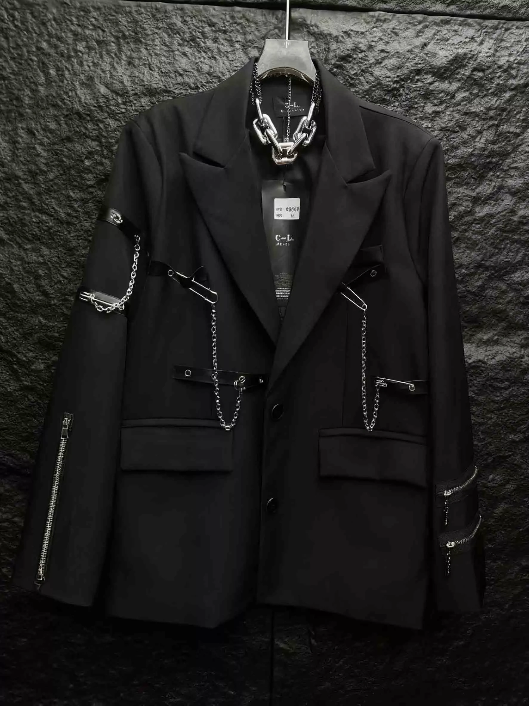 TWOTWINSTYLE Lapel V-neck Solid Patchwork Chain Jacket