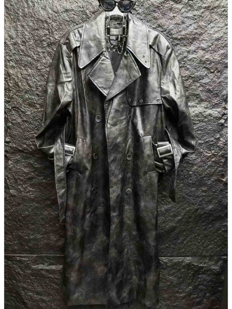 TWOTWINSTYLE PU Leather Solid V-neck Lapel Jacket