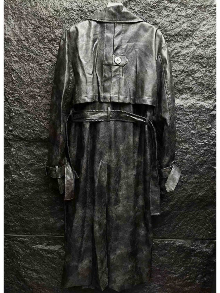 TWOTWINSTYLE PU Leather Solid V-neck Lapel Jacket