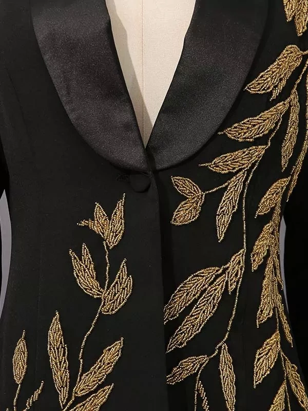 TWOTWINSTYLE Patchwork Embroidered Flares Lapel V-neck Jakcet