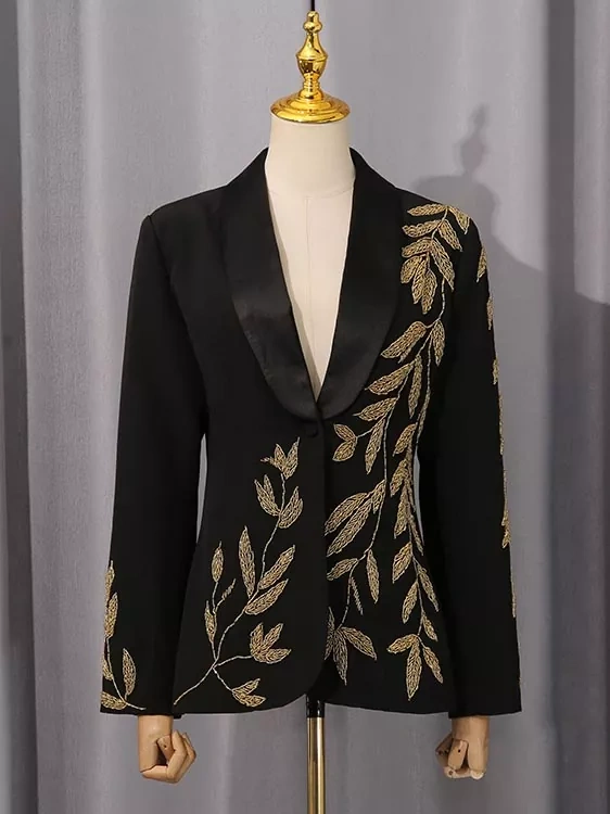 TWOTWINSTYLE Patchwork Embroidered Flares Lapel V-neck Jakcet