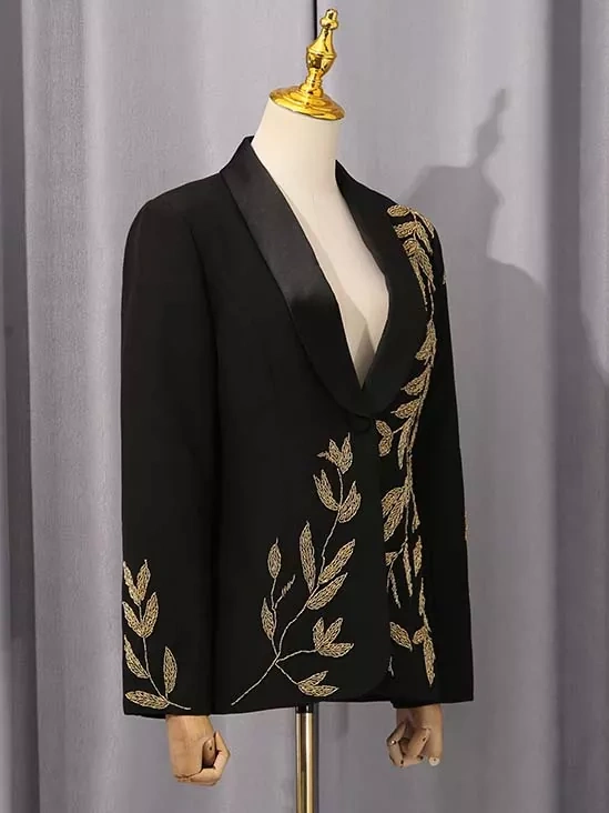 TWOTWINSTYLE Patchwork Embroidered Flares Lapel V-neck Jakcet