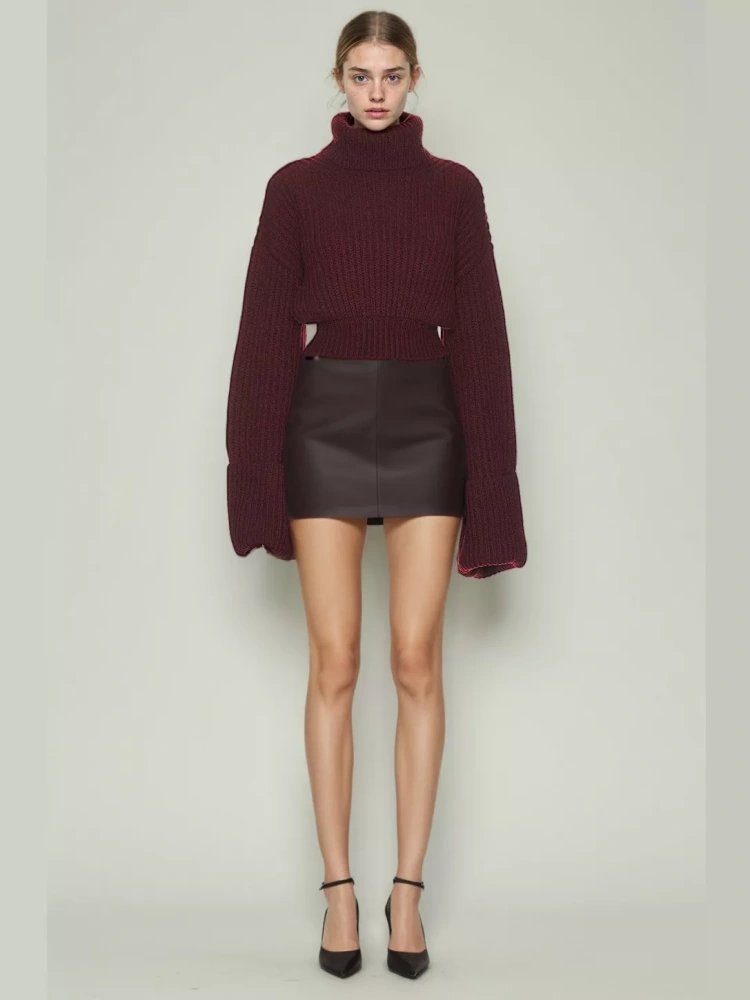 TWOTWINSTYLE Knitting Stand Collar Solid Sweater