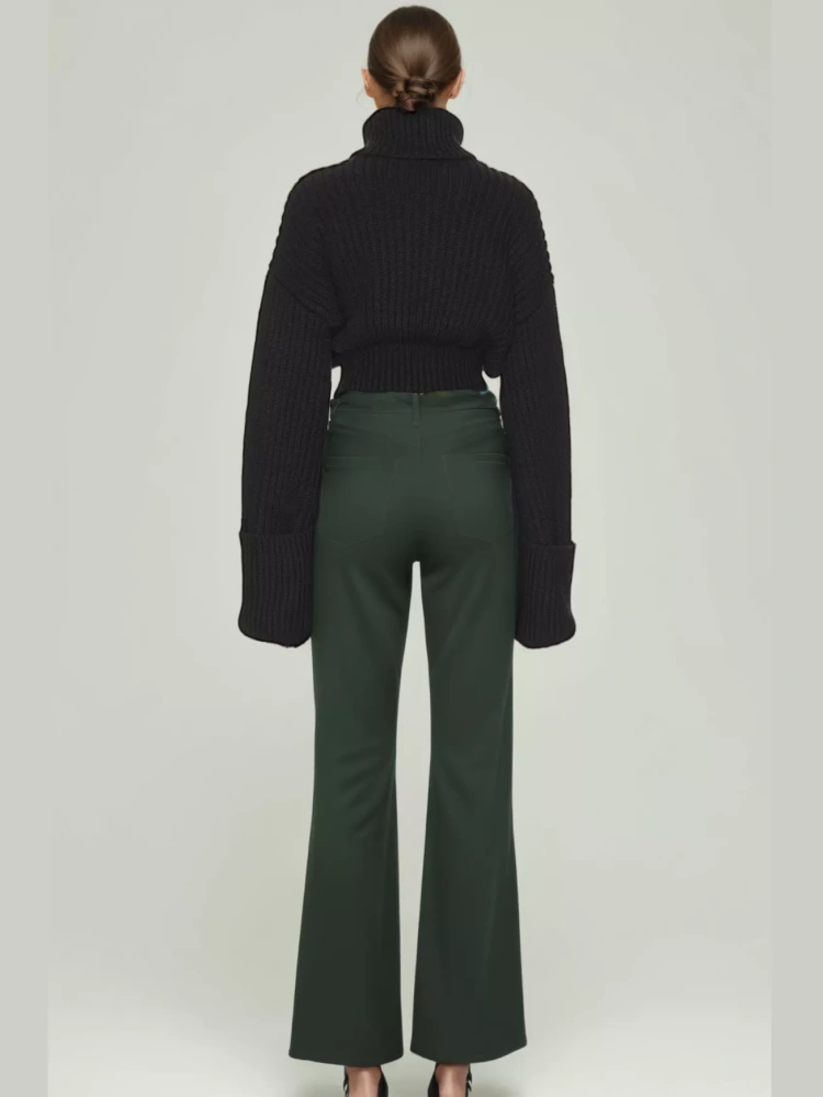 TWOTWINSTYLE Knitting Stand Collar Solid Sweater