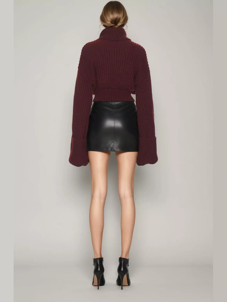 TWOTWINSTYLE Knitting Stand Collar Solid Sweater