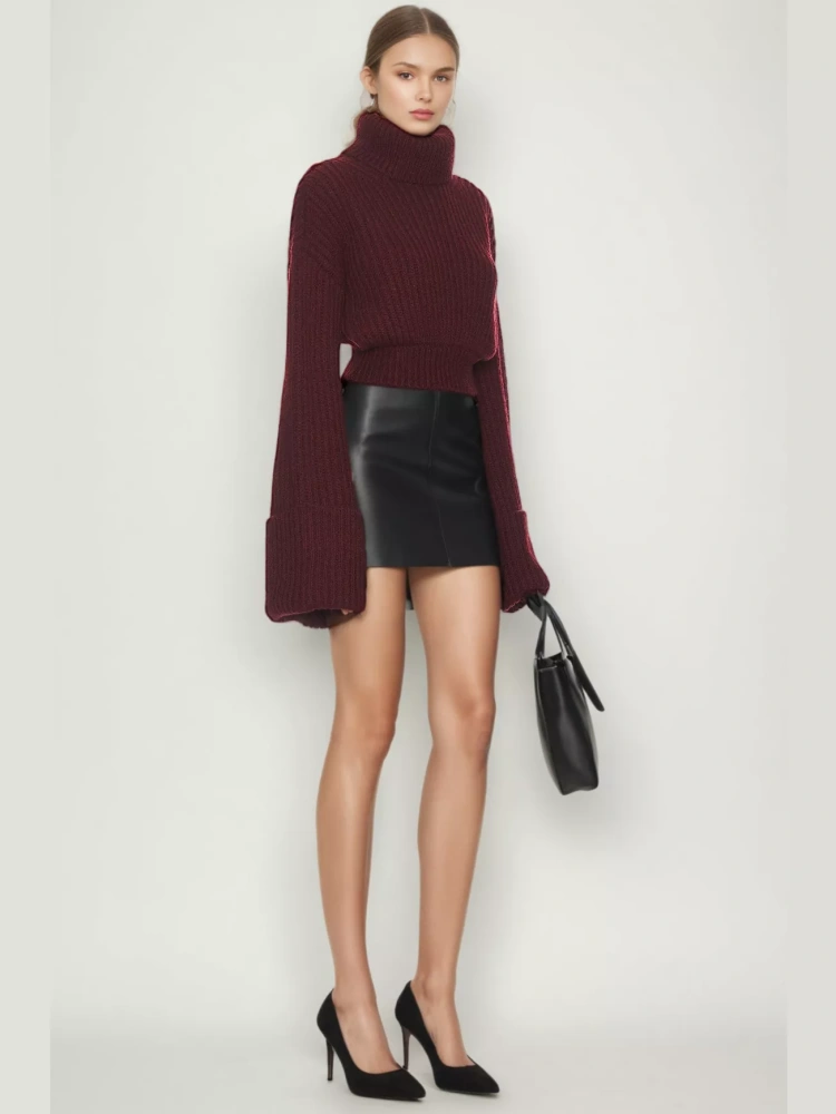 TWOTWINSTYLE Knitting Stand Collar Solid Sweater