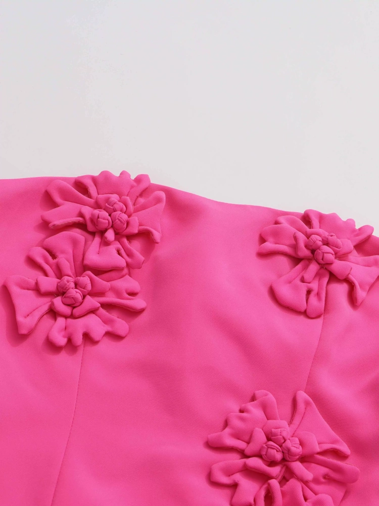 TWOTWINSTYLE Off Shoulder Solid Patchwork Flower Short Dress