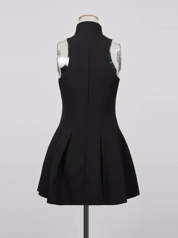 TWOTWINSTYLE Sleeveless Solid Stand Collar Short Dress