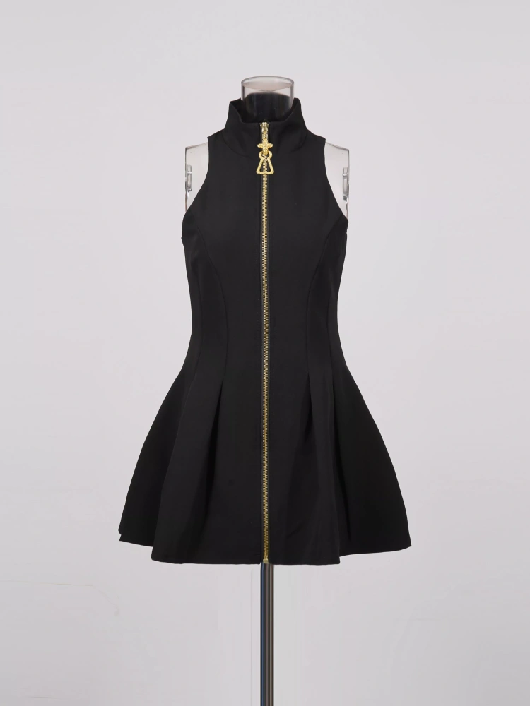 TWOTWINSTYLE Sleeveless Solid Stand Collar Short Dress