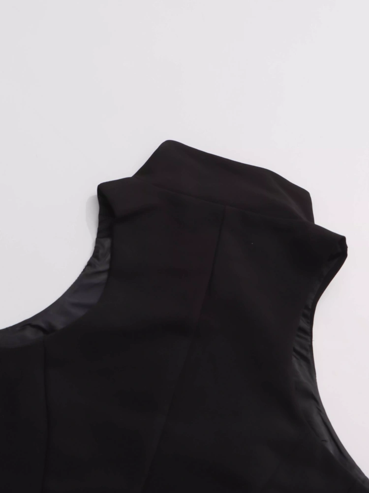 TWOTWINSTYLE Sleeveless Solid Stand Collar Short Dress