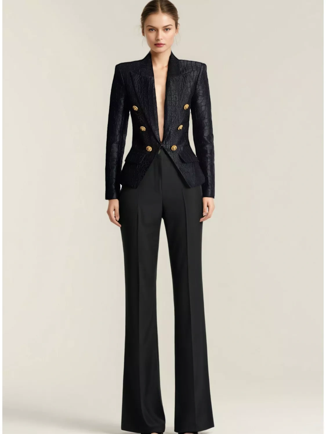 TWOTWINSTYLE Solid Deep V-neck Chic Jacket