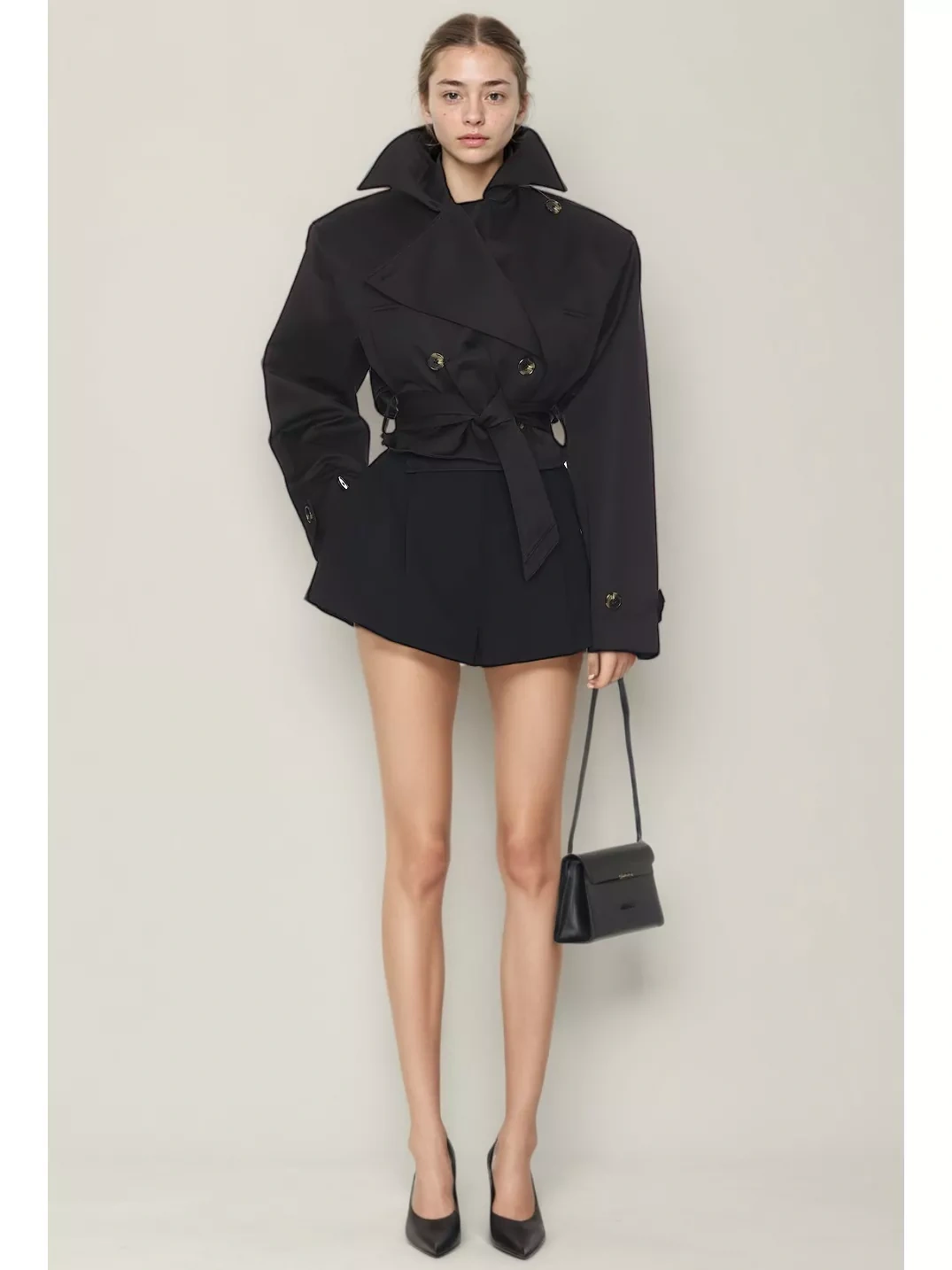 TWOTWINSTYLE Solid Lapel Patchwork Lace Up Jacket
