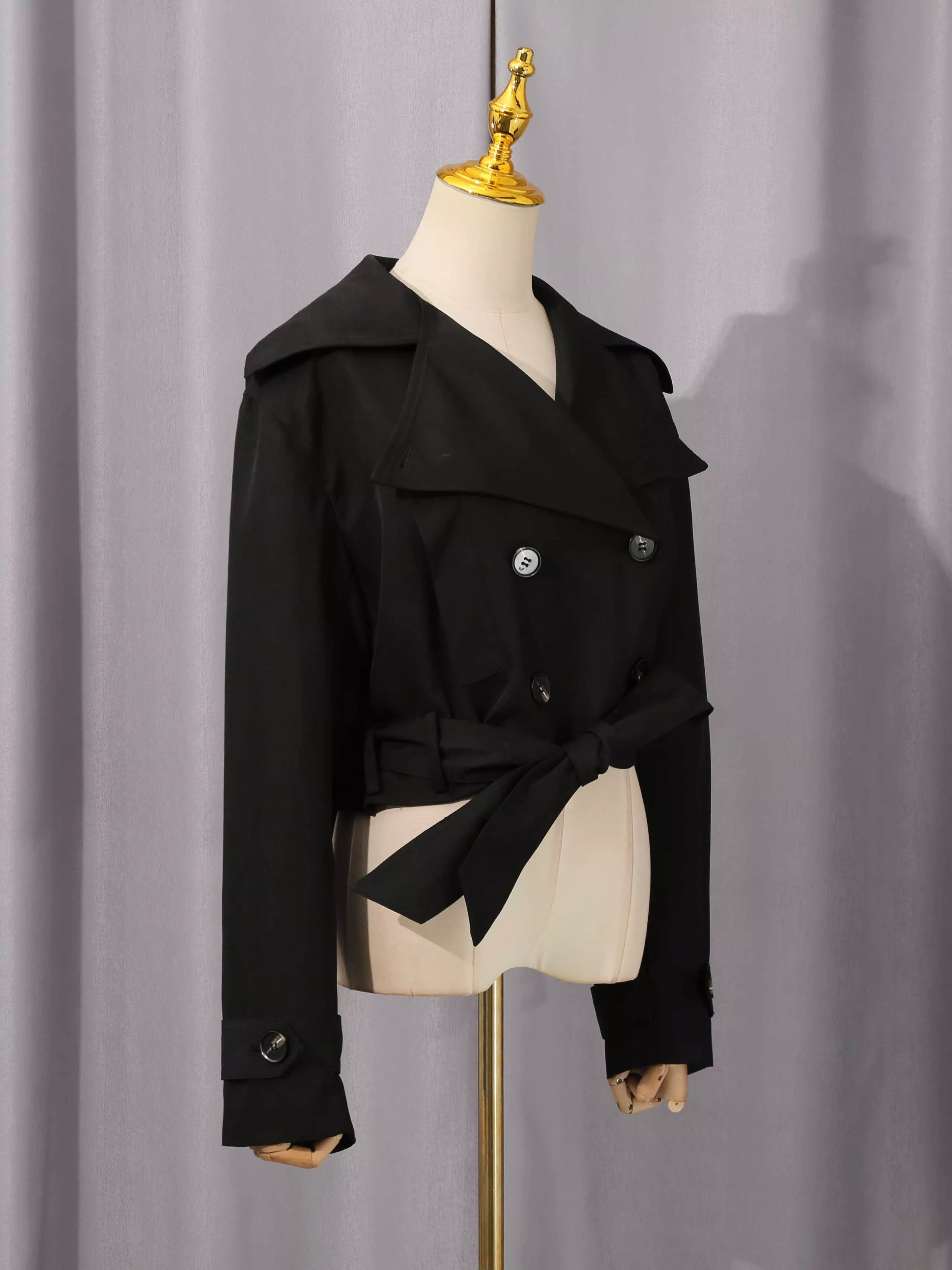 TWOTWINSTYLE Solid Lapel Patchwork Lace Up Jacket