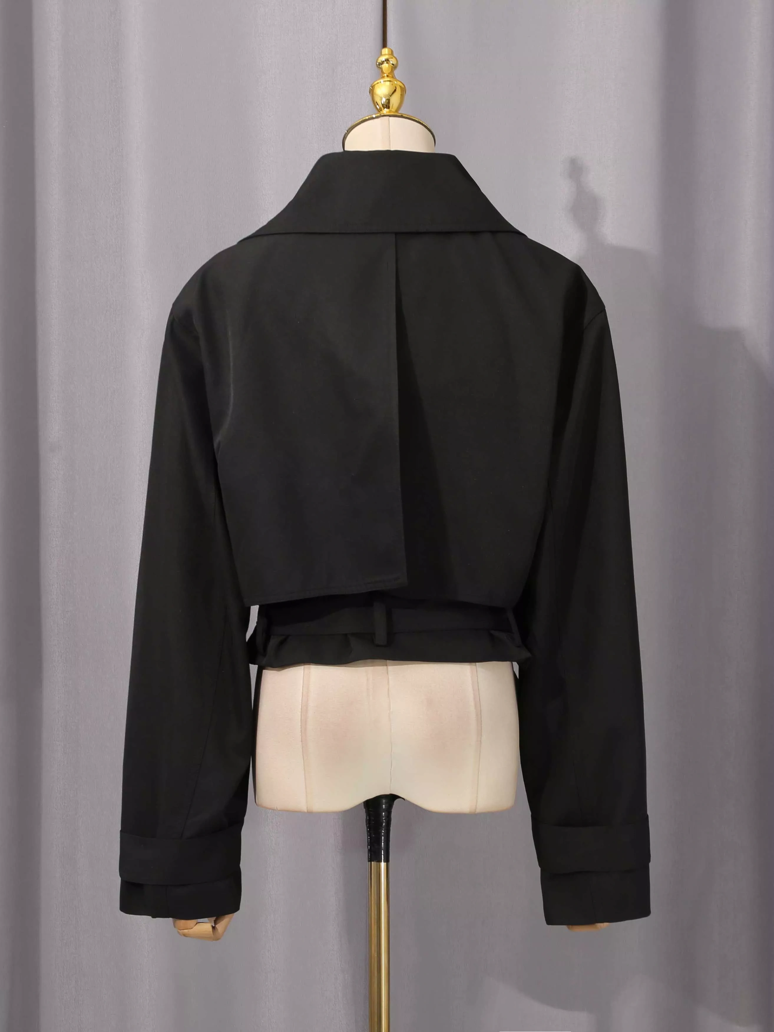 TWOTWINSTYLE Solid Lapel Patchwork Lace Up Jacket