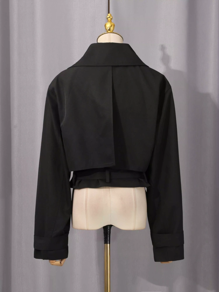 TWOTWINSTYLE Solid Lapel Patchwork Lace Up Jacket