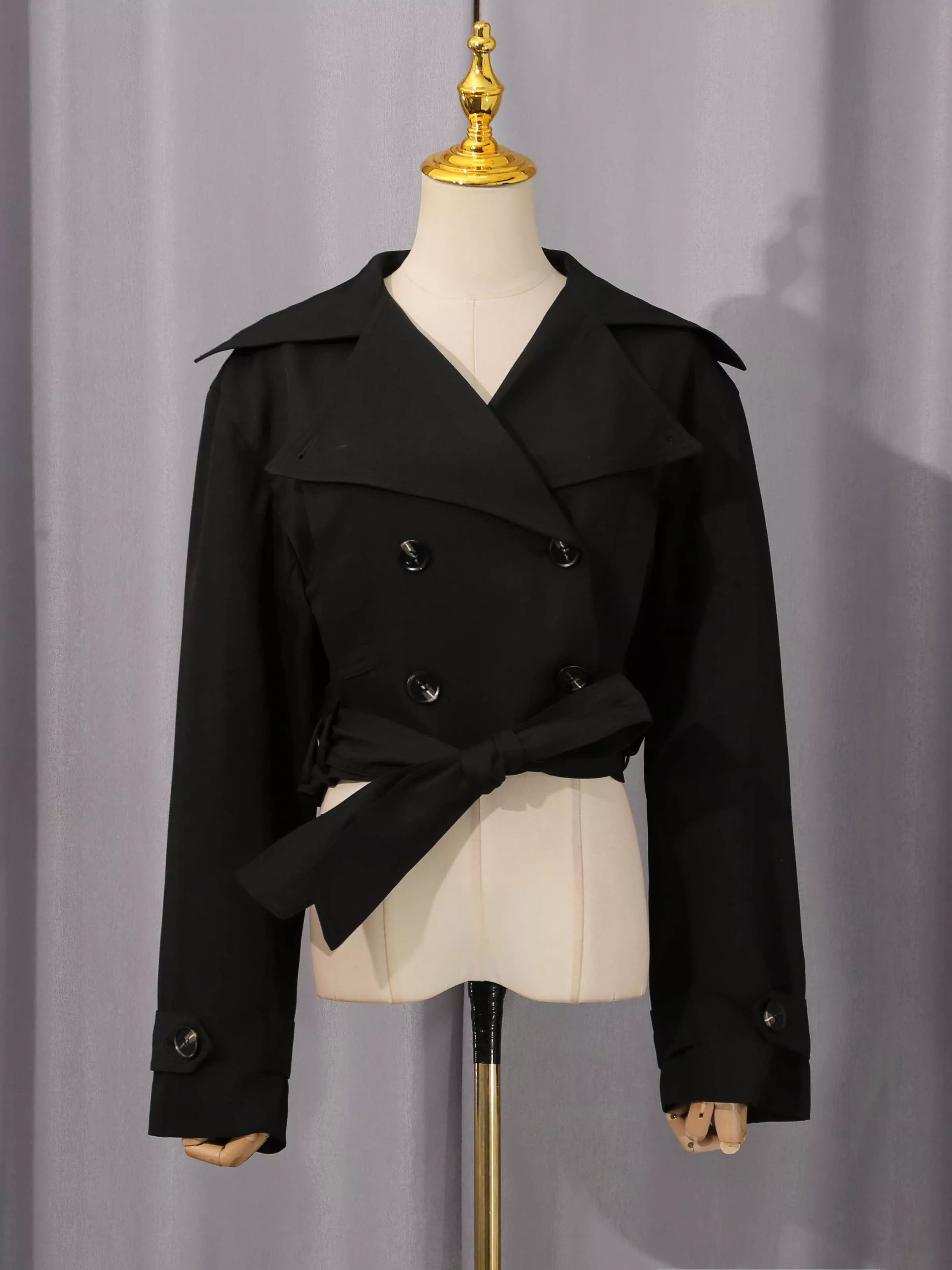 TWOTWINSTYLE Solid Lapel Patchwork Lace Up Jacket