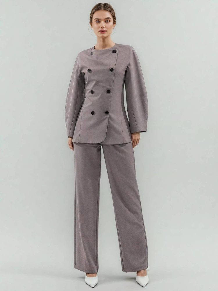 TWOTWINSTYLE Casual Round Neck MInimalist Two Piece Set