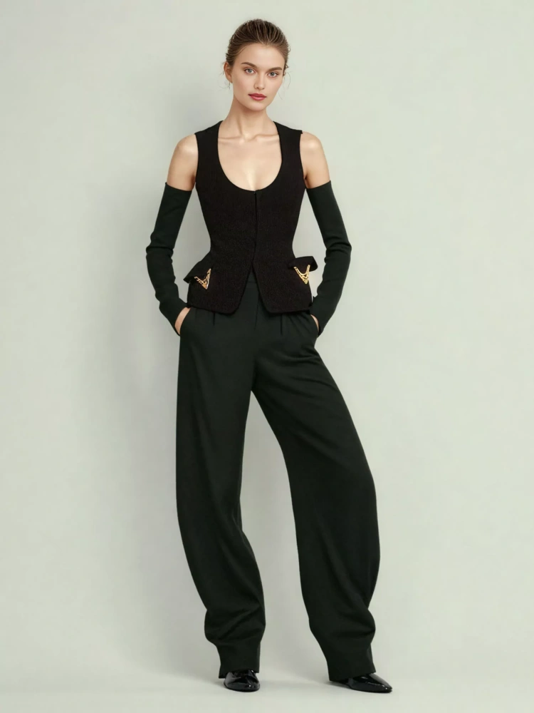 TWOTWINSTYLE Round Neck Off Shoulder Solid Jacket