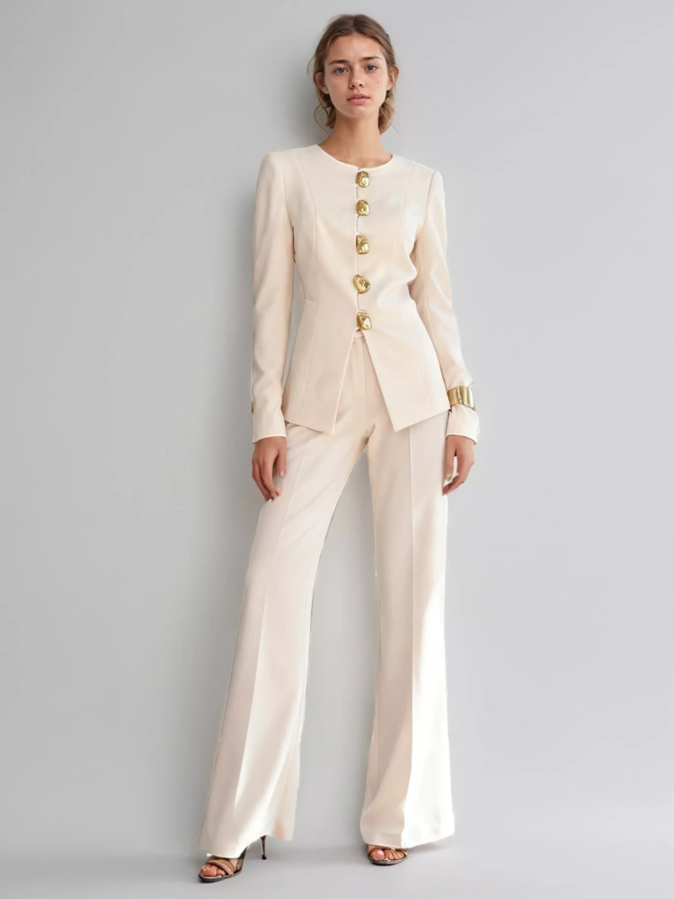 TWOTWINSTYLE Patchwork Buttons Solid Chic Two Piece Set