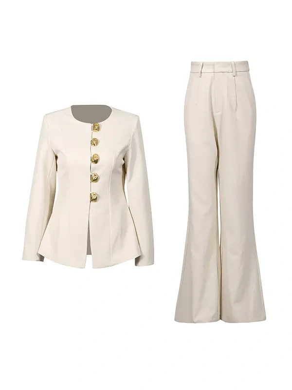 TWOTWINSTYLE Patchwork Buttons Solid Chic Two Piece Set