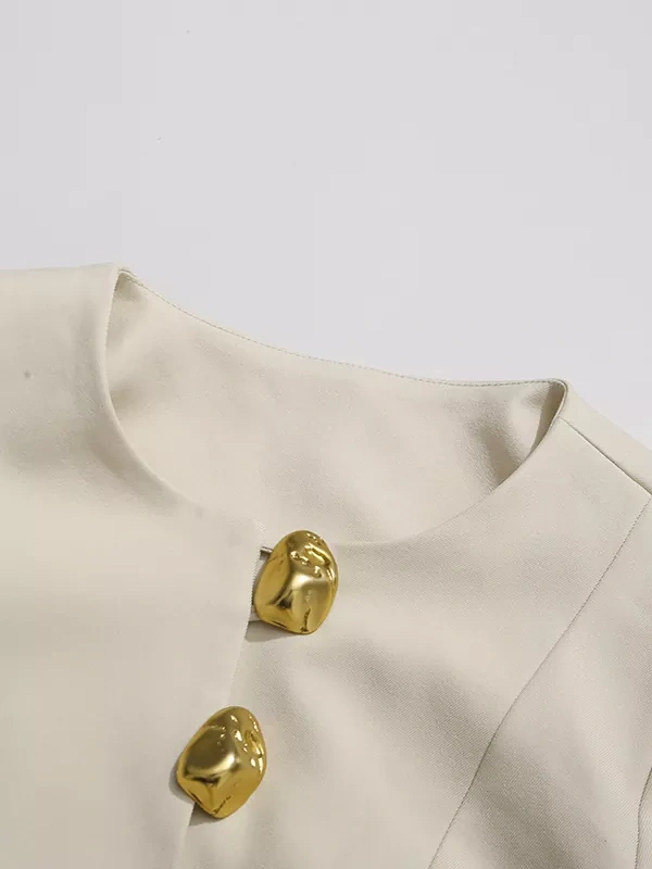 TWOTWINSTYLE Patchwork Buttons Solid Chic Two Piece Set