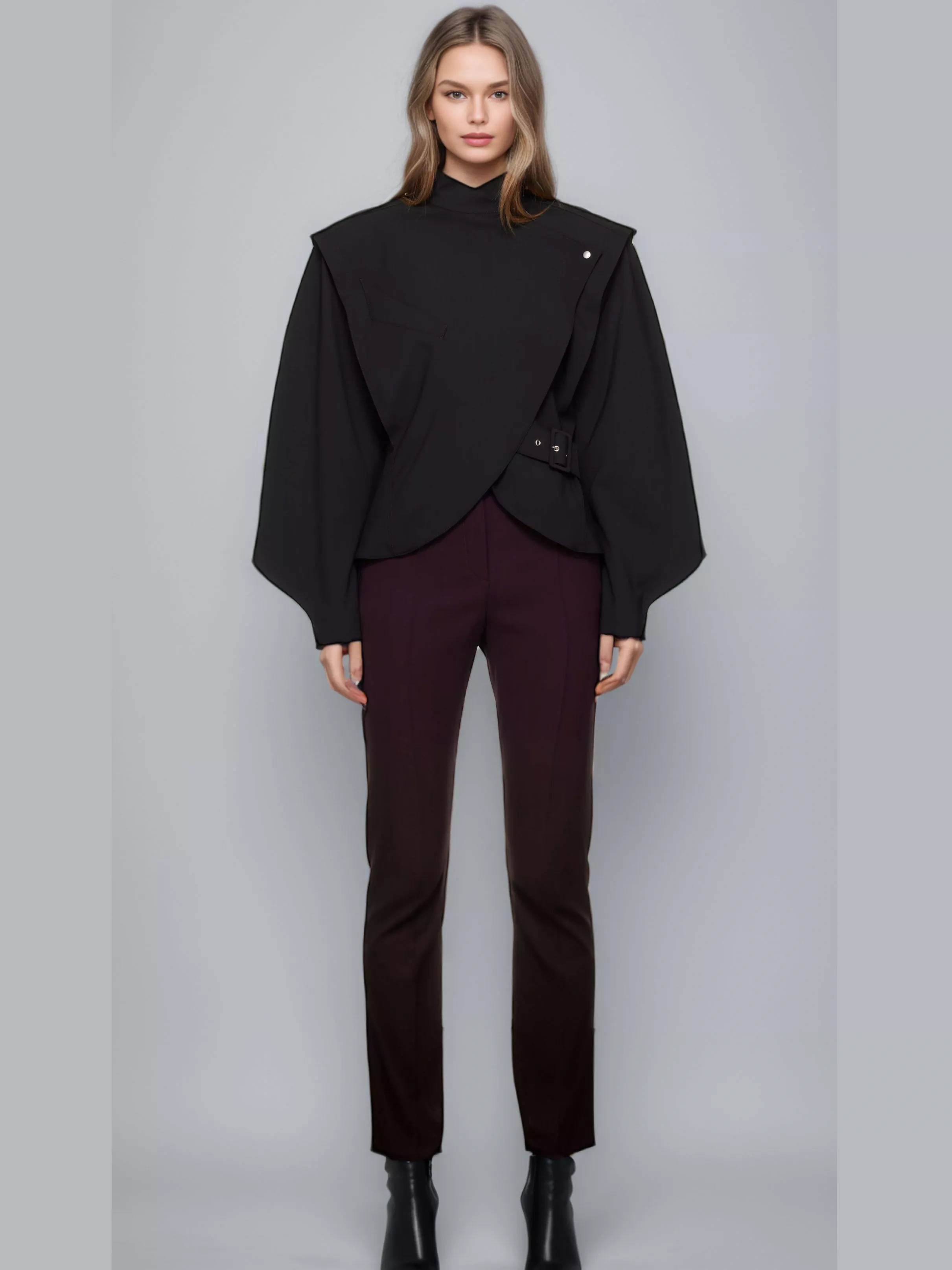 TWOTWINSTYLE Solid Stand Collar Slimming Jacket