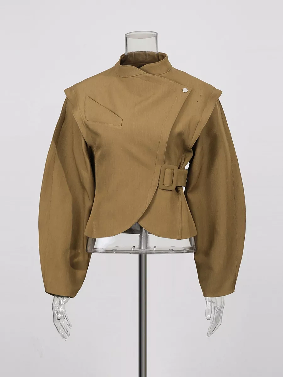 TWOTWINSTYLE Solid Stand Collar Slimming Jacket