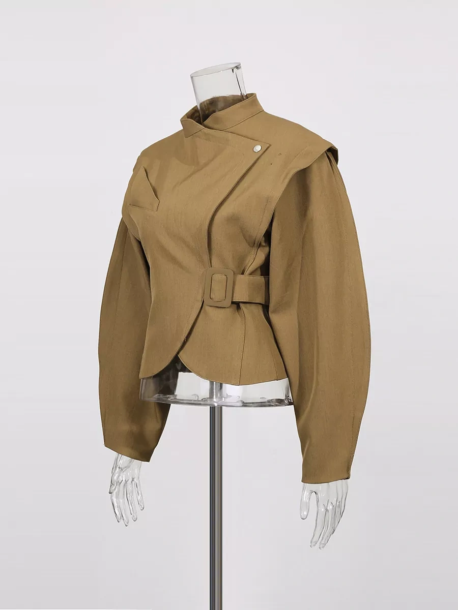 TWOTWINSTYLE Solid Stand Collar Slimming Jacket