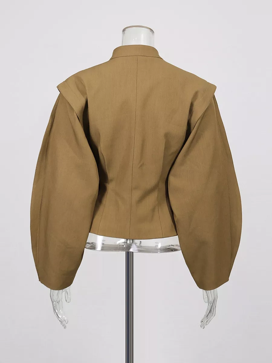 TWOTWINSTYLE Solid Stand Collar Slimming Jacket