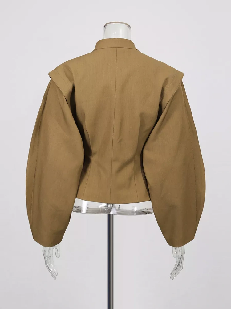 TWOTWINSTYLE Solid Stand Collar Slimming Jacket