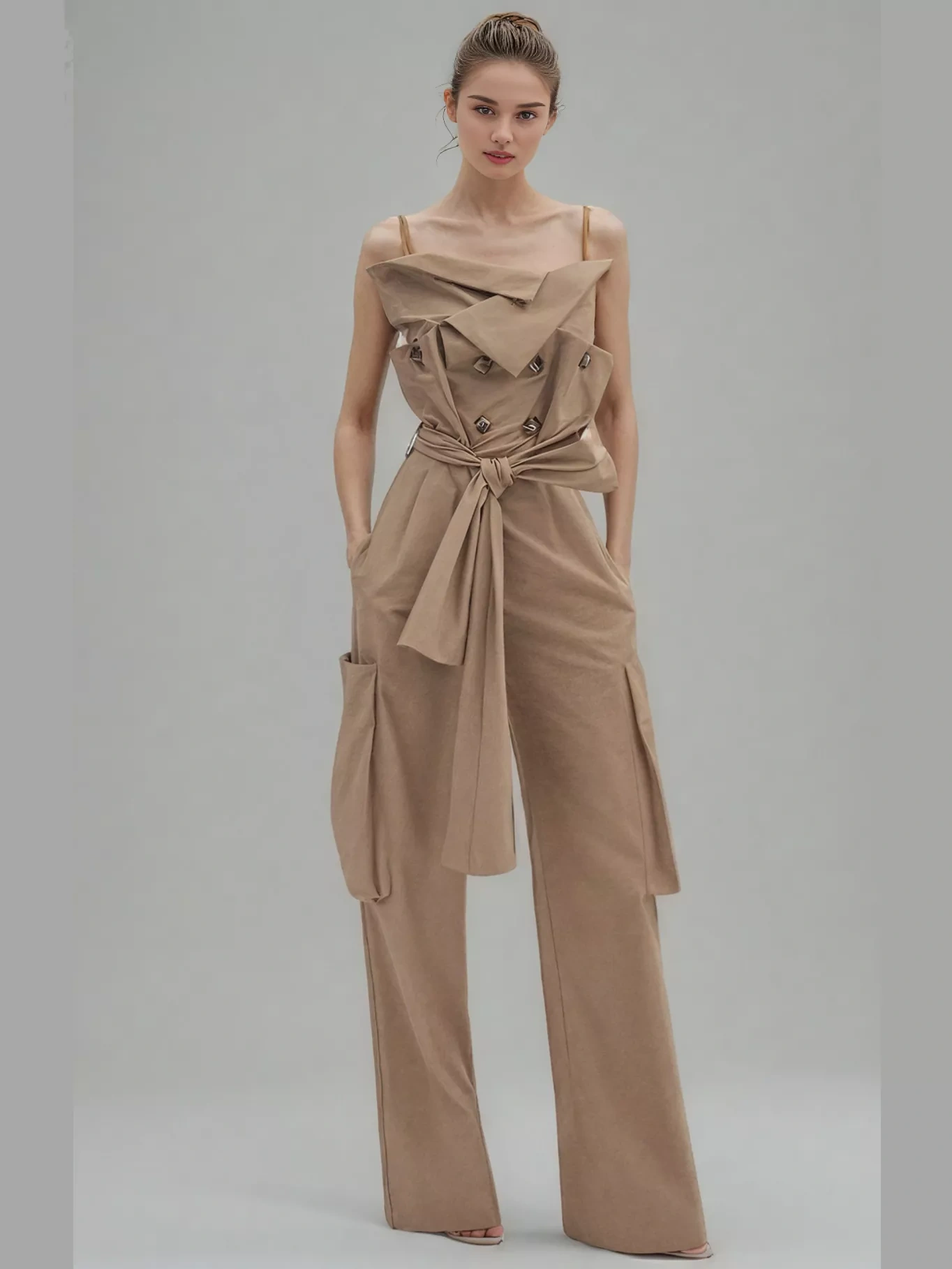 TWOTWINSTYLE Casual Solid Off Shoulder Patchwork Lace Up Strap Jumpsuit