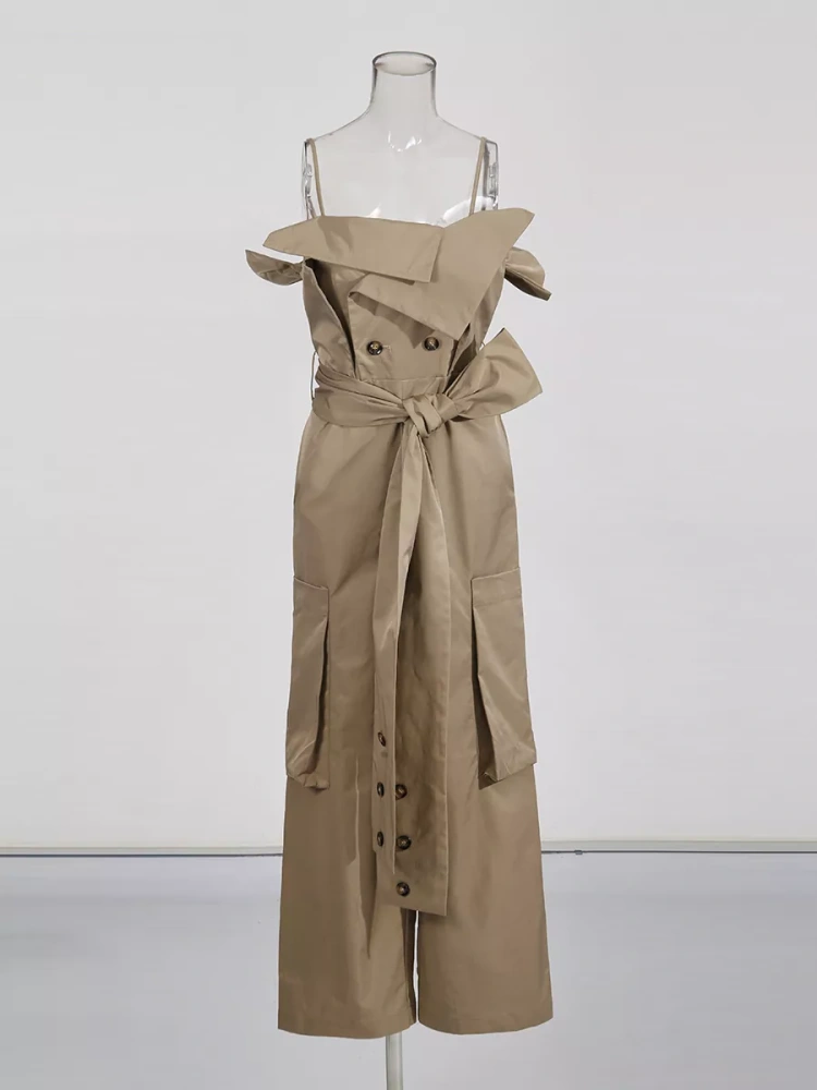 TWOTWINSTYLE Casual Solid Off Shoulder Patchwork Lace Up Strap Jumpsuit