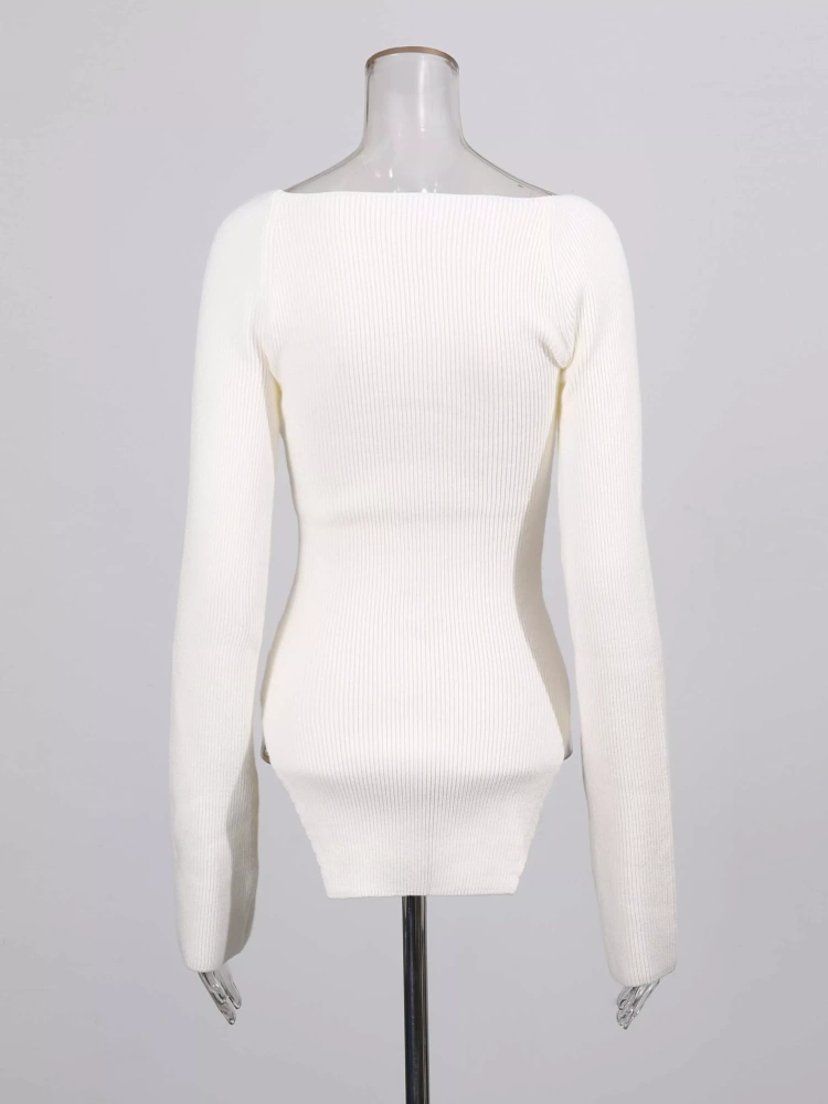 TWOTWINSTYLE Square Collar Splicing Metal Buckle Knitting Sweater