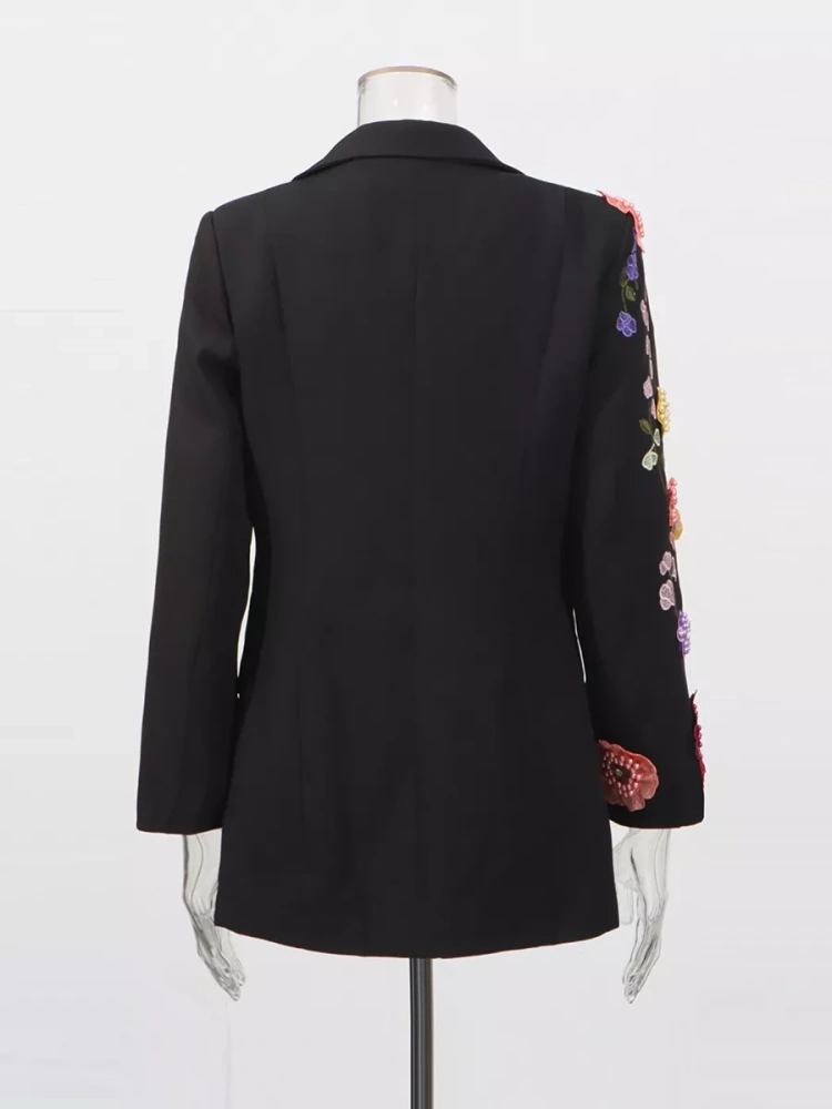 TWOTWINSTYLE Fashion Embroidery Spliced Pearls Deep V-neck Blazer