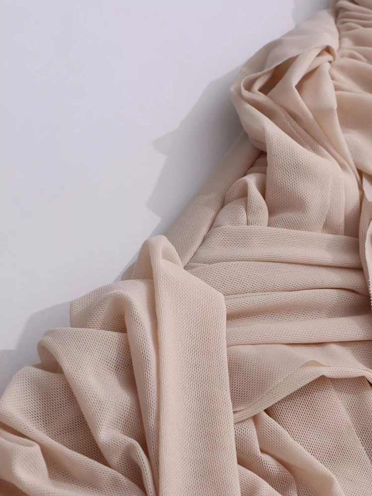 TWOTWINSTYLE Temperament Chic Side Split Ruched Round Neck Sleeveless Long Dress